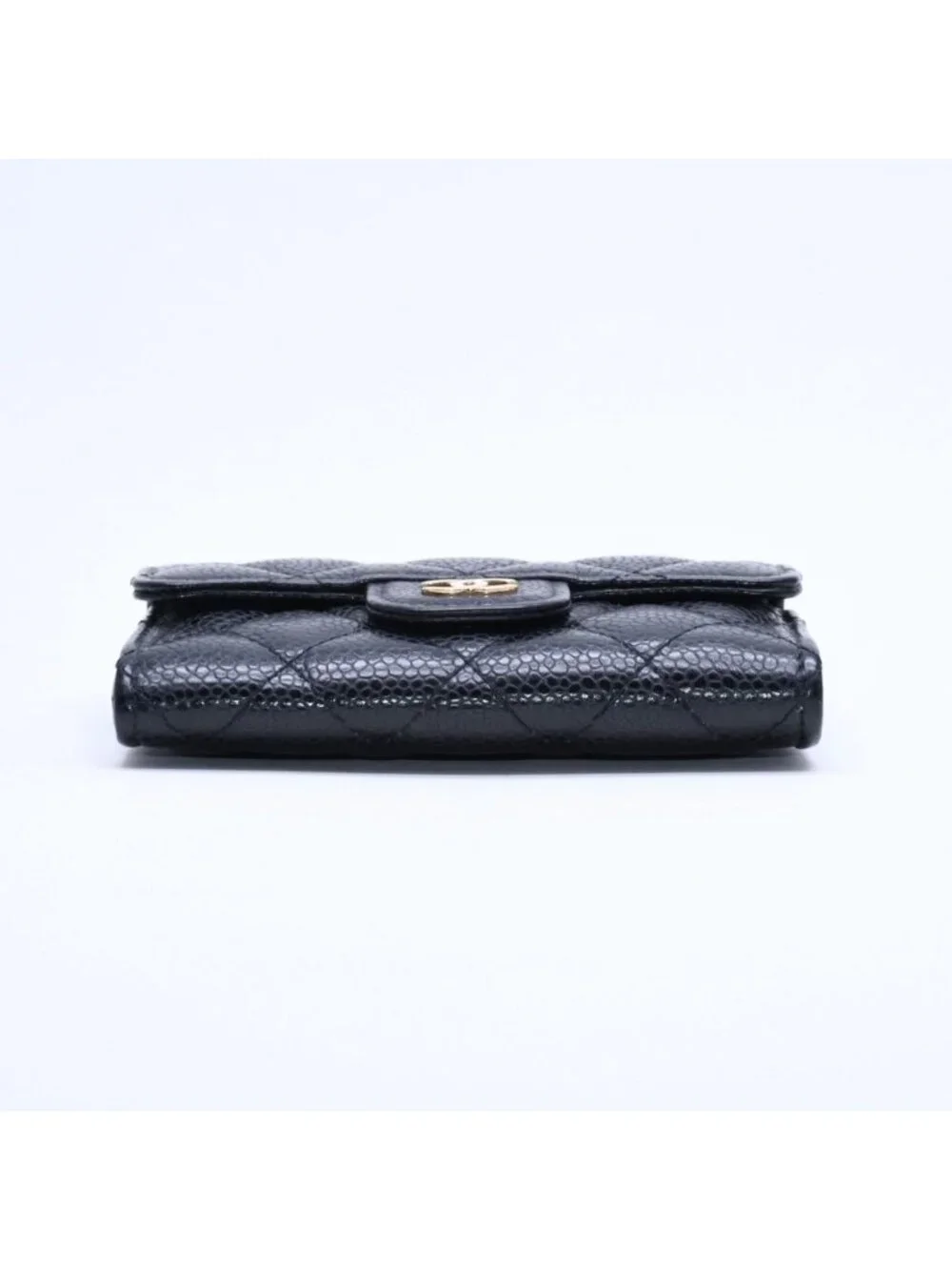 Chanel Quilted CC Logo Card Case Wallet Lambskin Black Gold